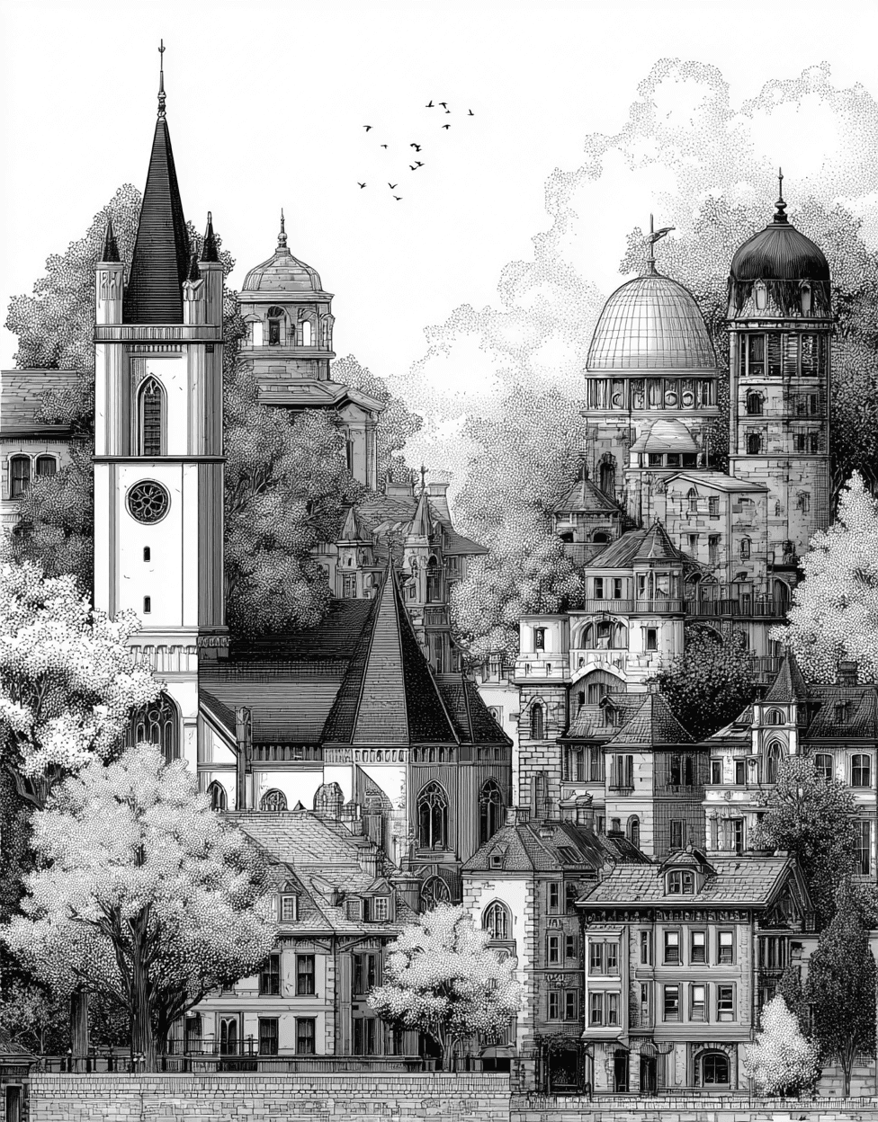 Stress Relief Color Book, Buildings Colouring Pages for Teens, Adult Coloring Pages Free Printables, Coloring Printable Thanksgiving Church, FaithInspired Art Church Scenes to Brighten Your Day main 2