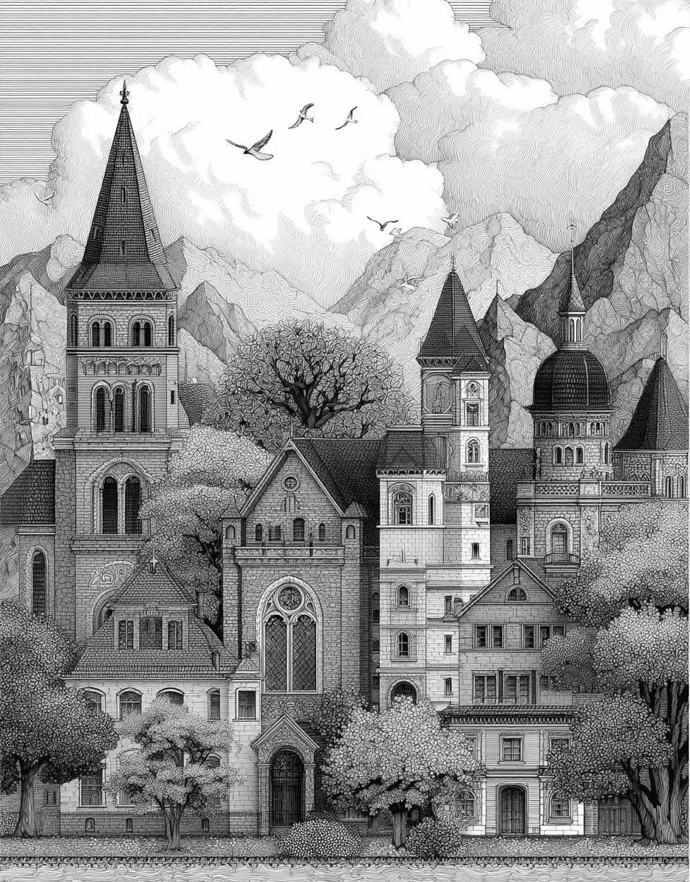 Stress Relief Color Book, Buildings Colouring Pages for Teens, Adult Coloring Pages Free Printables, Coloring Printable Thanksgiving Church, FaithInspired Art Church Scenes to Brighten Your Day main 4