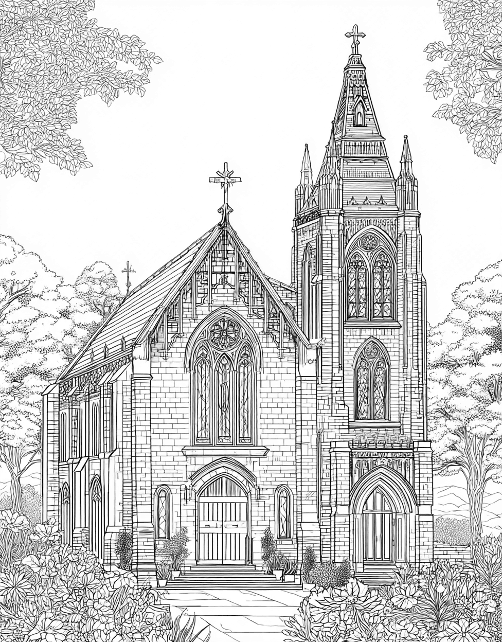 Stress Relief Color Book, Buildings Colouring Pages for Teens, Adult Coloring Pages Free Printables, Coloring Printable Thanksgiving Church, FaithInspired Art Church Scenes to Brighten Your Day main 5