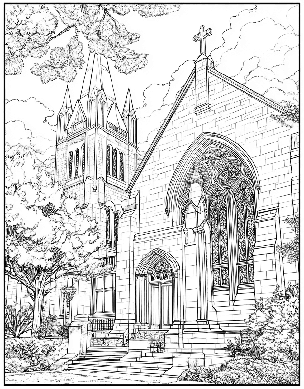 Stress Relief Color Book, Buildings Colouring Pages for Teens, Adult Coloring Pages Free Printables, Coloring Printable Thanksgiving Church, FaithInspired Art Church Scenes to Brighten Your Day main 6