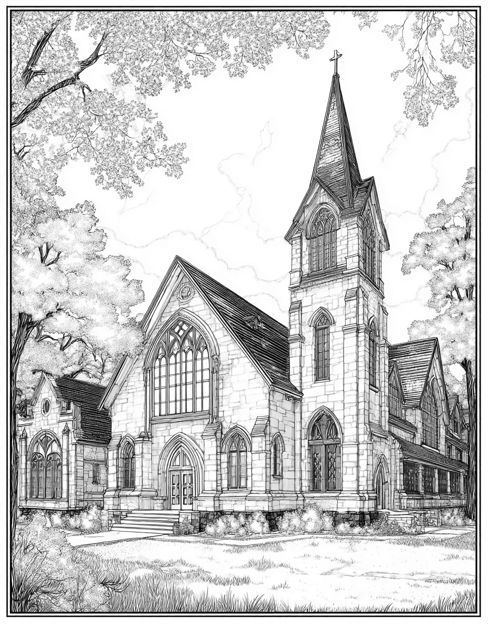 Stress Relief Color Book, Buildings Colouring Pages for Teens, Adult Coloring Pages Free Printables, Coloring Printable Thanksgiving Church, FaithInspired Art Church Scenes to Brighten Your Day main 8