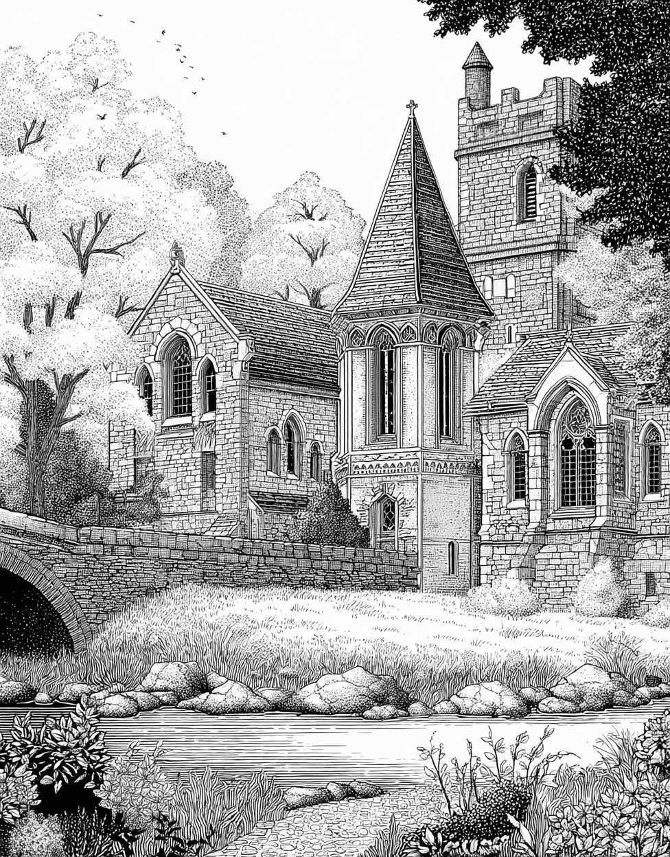 Stress Relief Color Book, Buildings Colouring Pages for Teens, Adult Coloring Pages Free Printables, Coloring Printable Thanksgiving Church, FaithInspired Art Church Scenes to Brighten Your Day main 9