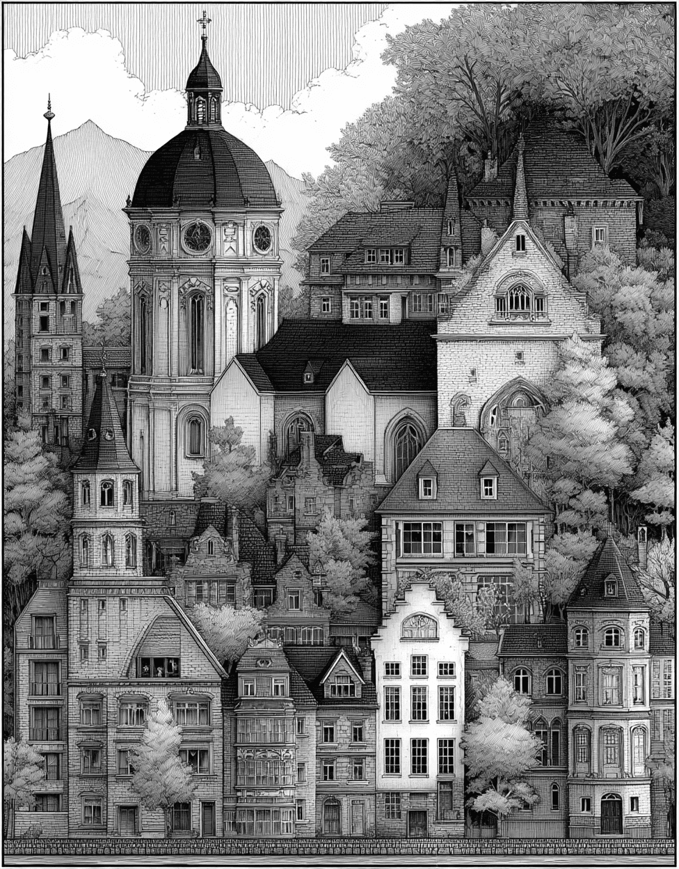 Stress Relief Color Book, Buildings Colouring Pages for Teens, Adult Coloring Pages Free Printables, Coloring Printable Thanksgiving Church, FaithInspired Art Church Scenes to Brighten Your Day main 1